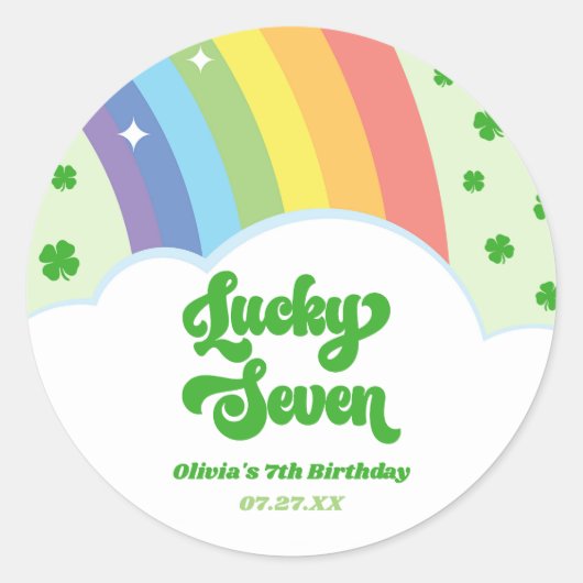 Sticker Rond Lucky Seven Rainbow Cloches 7e fête d'anniversaire (Devant)