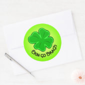 Sticker Rond Lucky Shamrock Erin Go Bragh Texte courbe (Enveloppe)