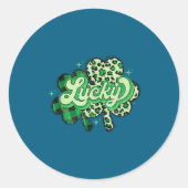Sticker Rond Lucky Shamrock Leopard,checkered Patricks Day Funn (Devant)