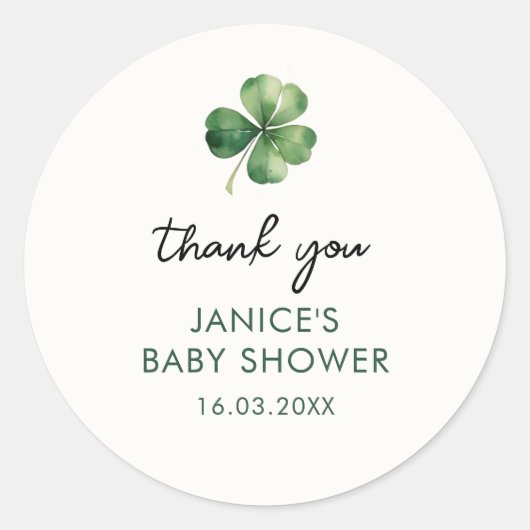 Sticker Rond Lucky Shamrock St. Patrick's Day Baby shower (Devant)