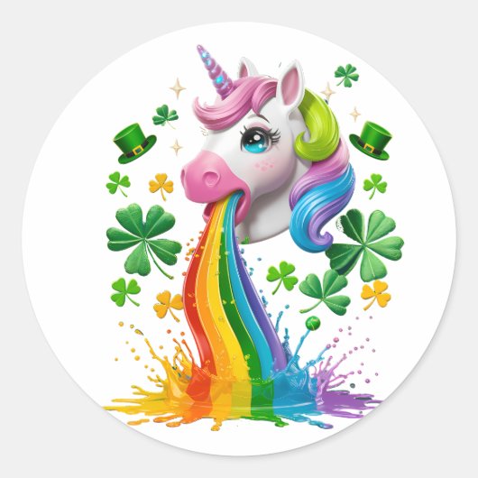 Sticker Rond Lucky Unicorn Shamrock Jour de la Saint Patrick Le (Devant)