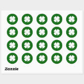 Sticker Rond Lucky Vert Blanc Quatre Leaf Clover Irlandais (Feuille)