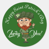 Sticker Rond Lucky You Leprechaun Elf Happy Saint Patricks Day  (Devant)