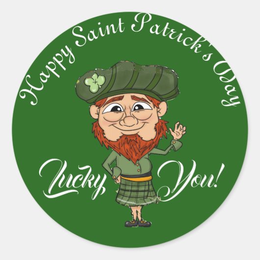 Sticker Rond Lucky You Leprechaun Elf Joyeux Saint Patricks Day (Devant)