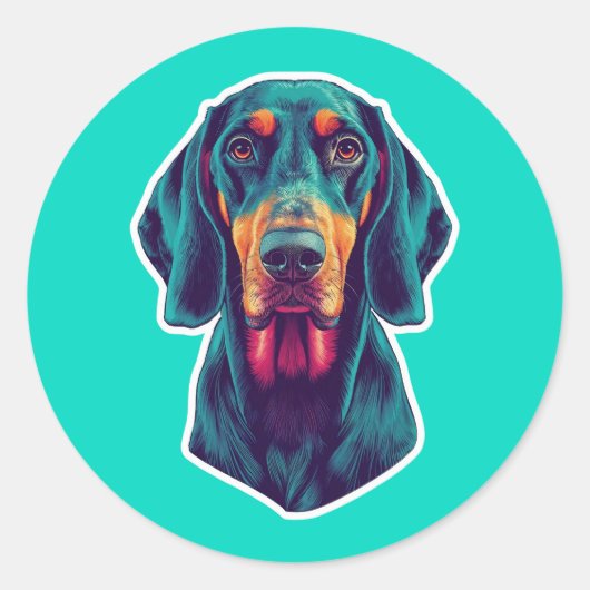 Sticker Rond Lueur Loyale – Bluetick Coonhound Vibrant en Pop A (Devant)