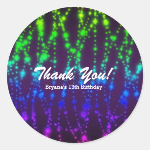 Sticker Rond Lumière néon arc-en-ciel scintillante fête d'anniv