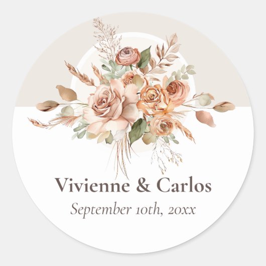 Sticker Rond Lumière Terre Tone Floral Russe Boho Mariage (Devant)
