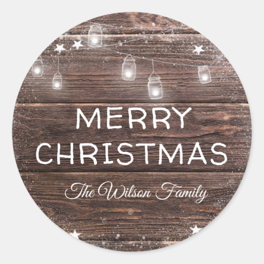 Sticker Rond Lumières à cordes rustiques en bois rustique (Devant)