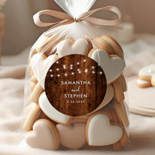 Sticker Rond Lumières à cordes rustiques et Mariage en bois
