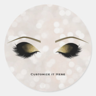 Sticker Rond Lumières blanches Glamour Or Maquillage Cils Brill