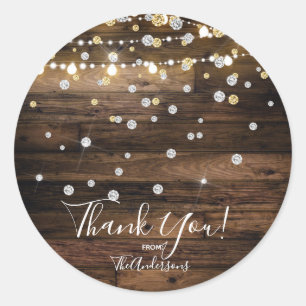Sticker Rond Lumières de bois rustique et de ficelle Confettis 