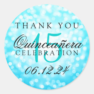 Sticker Rond Lumières de Bokeh de turquoise de Quinceanera de