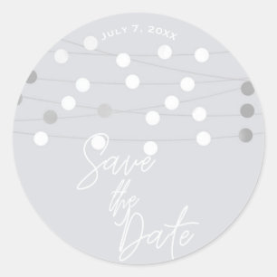 Sticker Rond Lumières de chaîne argentées blanches Mariage Enre