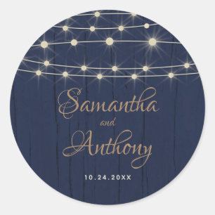 Sticker Rond Lumières de Chaîne Bleues Rustiques Mariage Bienve