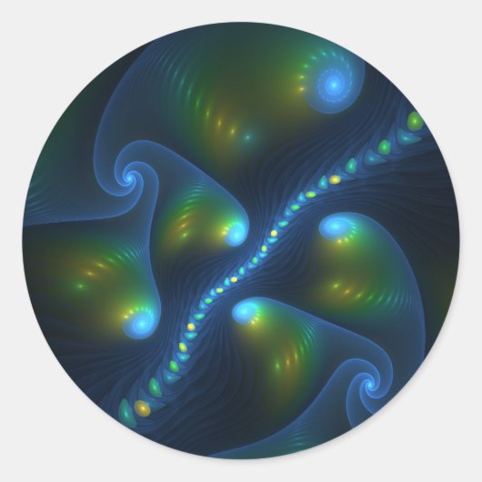 Sticker Rond Lumières de fantaisie Abstrait Bleu Vert Jaune Fra (Devant)
