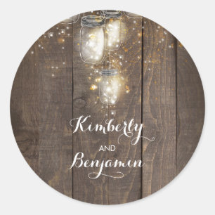 Sticker Rond Lumières de luciole Mason jarres Mariage rustique