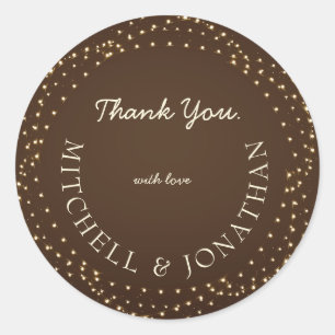 Sticker Rond Lumières de mariage élégantes marron et dorées
