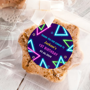 Sticker Rond Lumières de Neon lumineux Merci fête d'anniversair