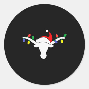 Sticker Rond Lumières de Noël à Longhorn Blanc Chapeau de Santa