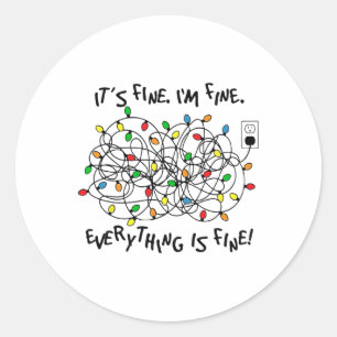 Sticker Rond Lumières de Noël amusantes C'est bien Je vais bien