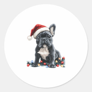 Sticker Rond Lumières de Noël Bouledogue Français Cadeaux Chien