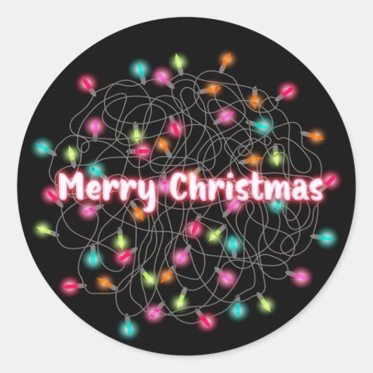 Sticker Rond Lumières de Noël en tangage Joyeux Noël néon Texte (Devant)