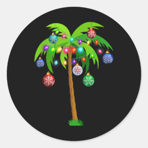 Sticker Rond Lumières de Noël Palm Tree Fun Hawaii Beach Tropic