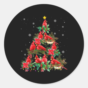 Sticker Rond Lumières de Noël Vintage Cardinal Oiseaux Arbre Dr