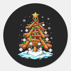 Sticker Rond Lumières de sapin de baseball de Noël Xmas
