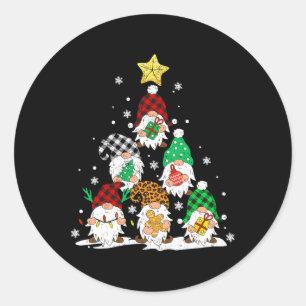 Sticker Rond Lumières de sapin de Noël de nains mignons Gnomies