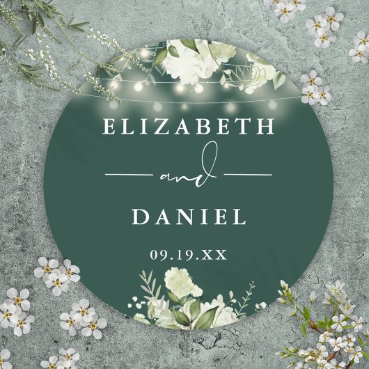 Sticker Rond Lumières de verdure émeraude en forme de guirlande