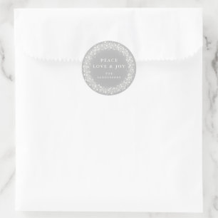 Sticker Rond Lumières Gris Étincelantes Paix Amour+Joie Noël