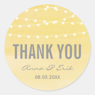 Sticker Rond Luminaires à cordes d'aquarelle jaune citron