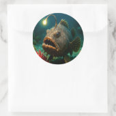 Sticker Rond Luminosité de la mer profonde : le poisson-pêcheur (Sac)