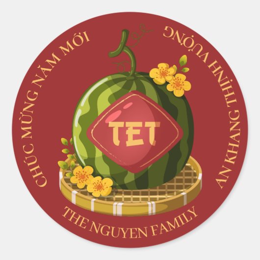Sticker Rond Lunar New Year Vietnamese Tet Lucky Watermelon (Devant)