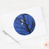Sticker Rond Lune avec arbre, Bleu Cobalt, Noir et Blanc (Enveloppe)