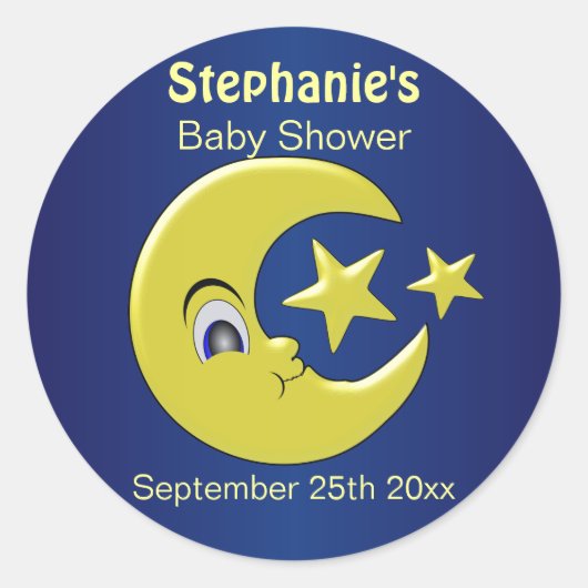 Sticker Rond Lune avec Baby shower étoiles (Devant)