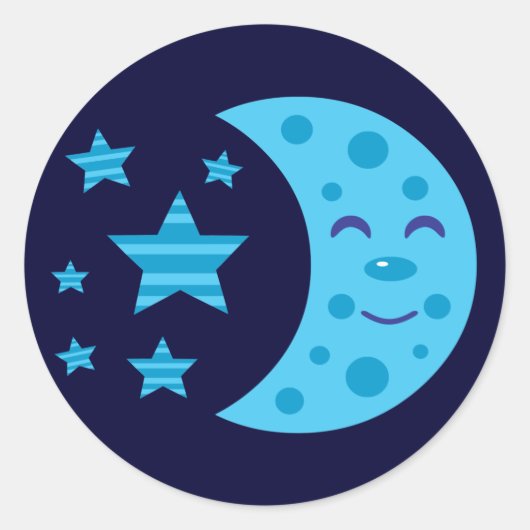 Sticker Rond Lune bleue et étoiles rayées (Devant)