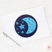 Sticker Rond Lune bleue et étoiles rayées (Enveloppe)