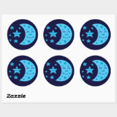 Sticker Rond Lune bleue et étoiles rayées (Feuille)