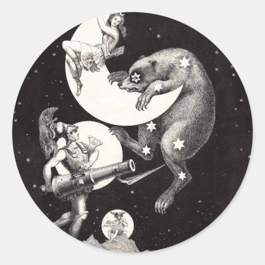 Sticker Rond Lune céleste ciel Univers Dieu Nuit Illustration (Devant)