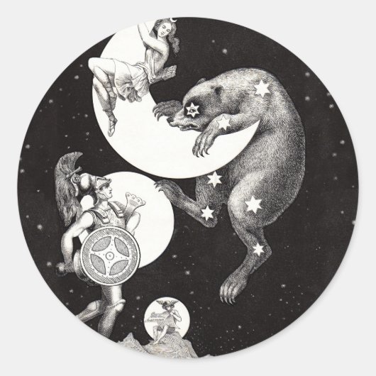Sticker Rond Lune céleste ciel Univers Dieu Nuit Illustration (Devant)