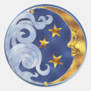 Sticker Rond Lune céleste et étoiles