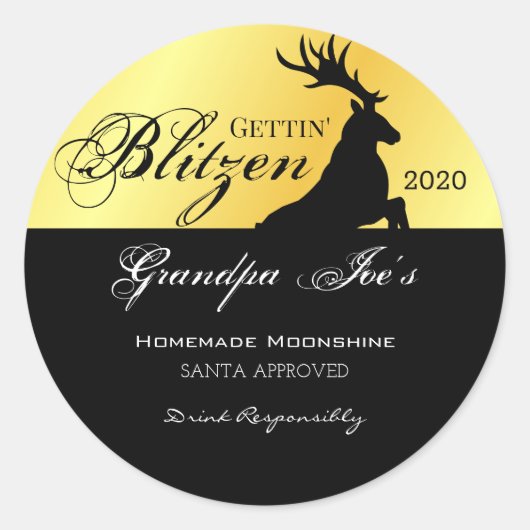 Sticker Rond Lune de Fêtes "Gettin Blitzen" personnalisée C (Devant)