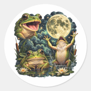 Sticker Rond Lune de grenouille Nature vintage Rétro Amphibien
