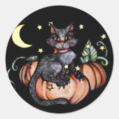 Sticker Rond Lune de patchs Citrouille de chat noir (Devant)