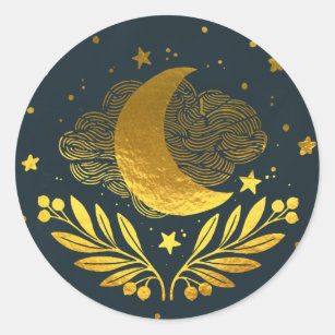 Sticker Rond Lune dorée de l'Indigo