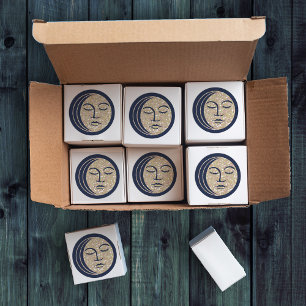 Sticker Rond Lune dormante Magie Marine Bleu Vintage Céleste