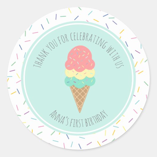 Sticker Rond L'une est crème glacée douce Premier anniversaire  (Devant)
