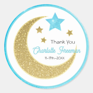 Sticker Rond Lune et étoiles Aquarelle Baby shower Merci